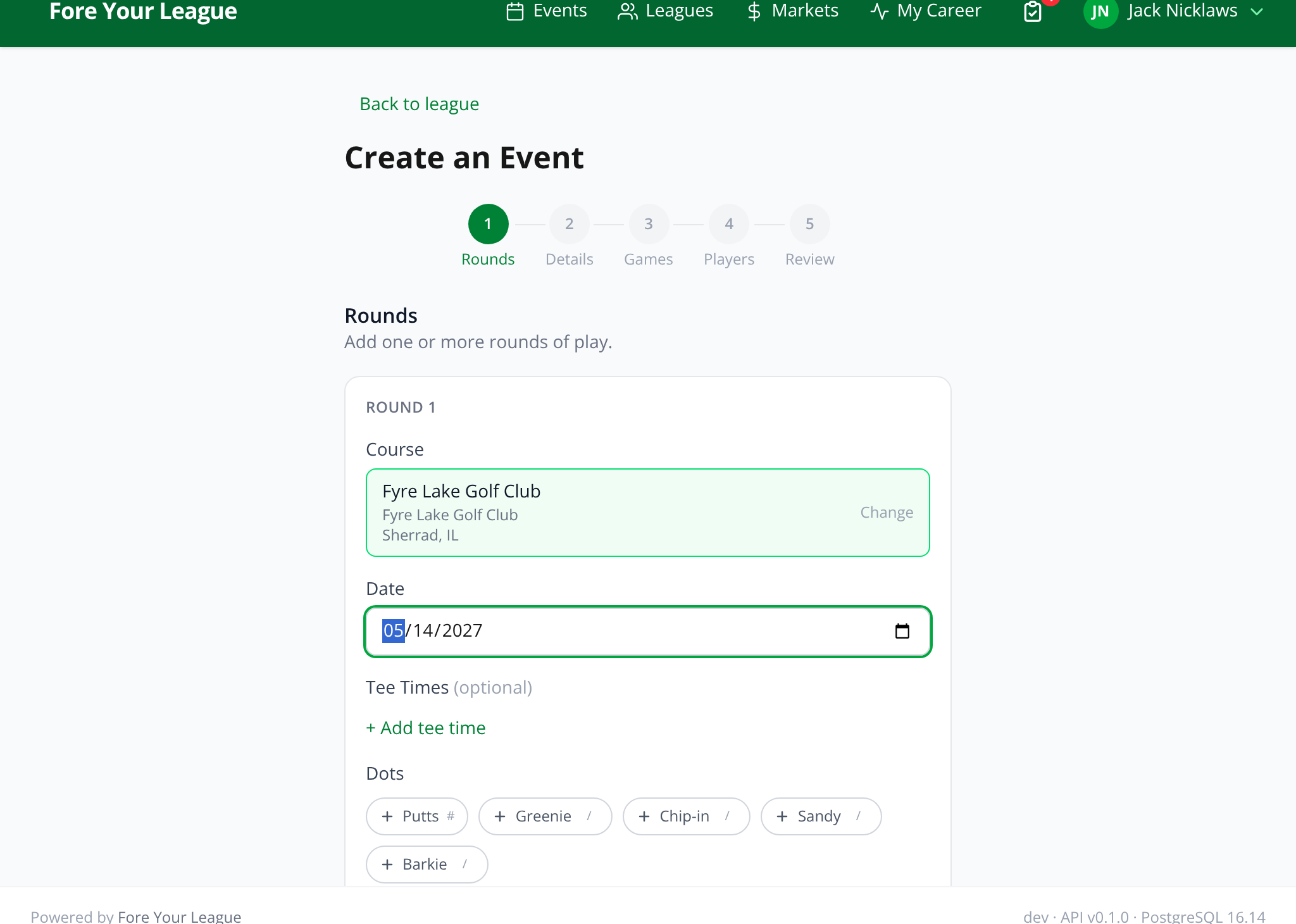 Create event wizard